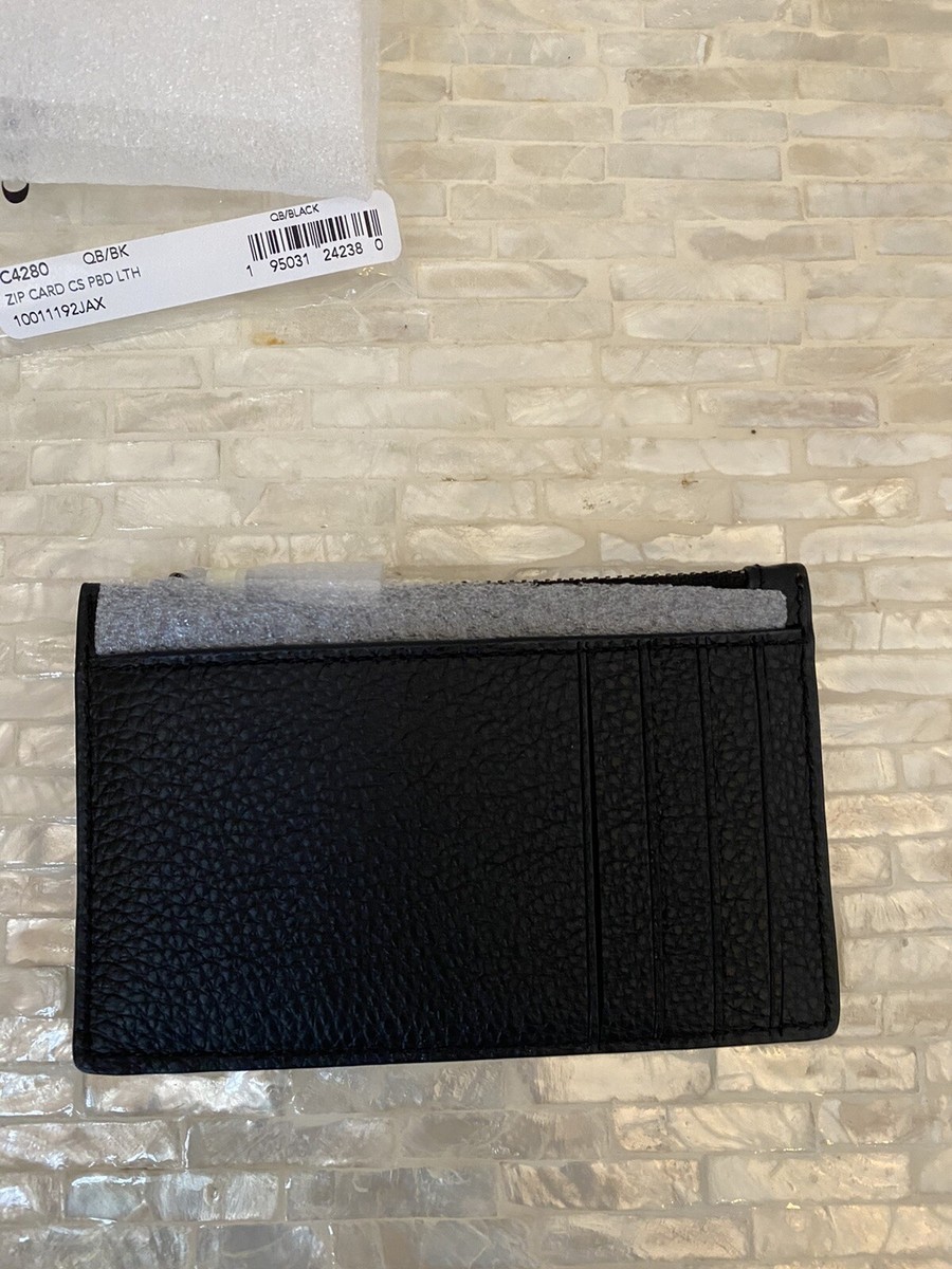 Coach Men's Zip Card Case pebble leather Gunmetal/BLACK
