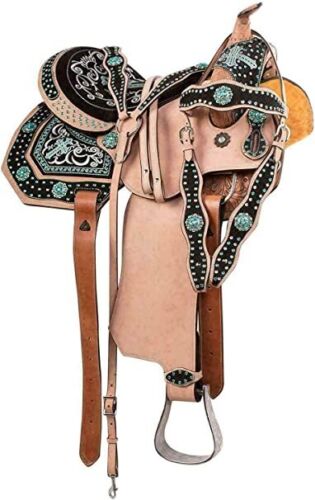 Selle de cheval Western Premium cuir tonneau course trail expédition équestre 10-18