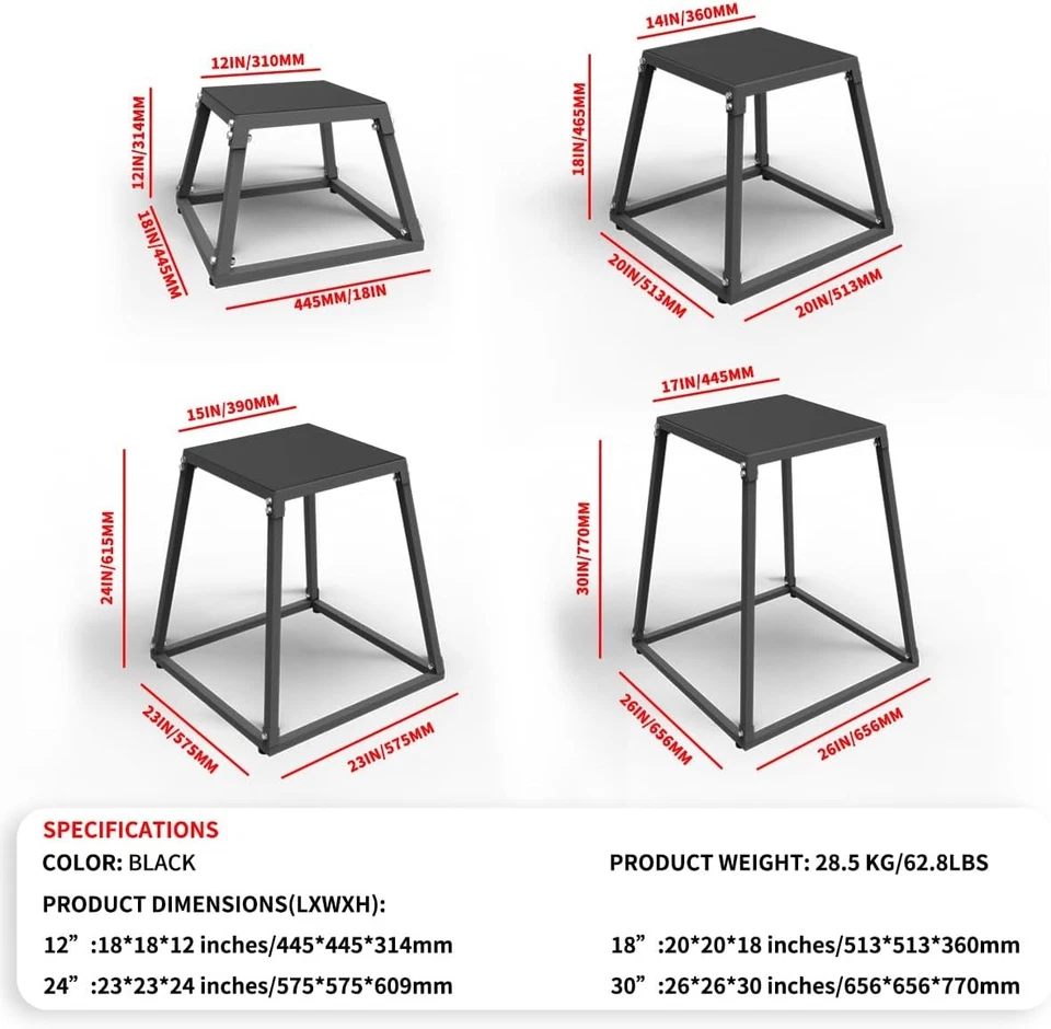 Caja de salto de metal Plyo - 12/18/24/30" de altura, antideslizante, entrenamiento de acero de alta resistencia Foto 2 de 4