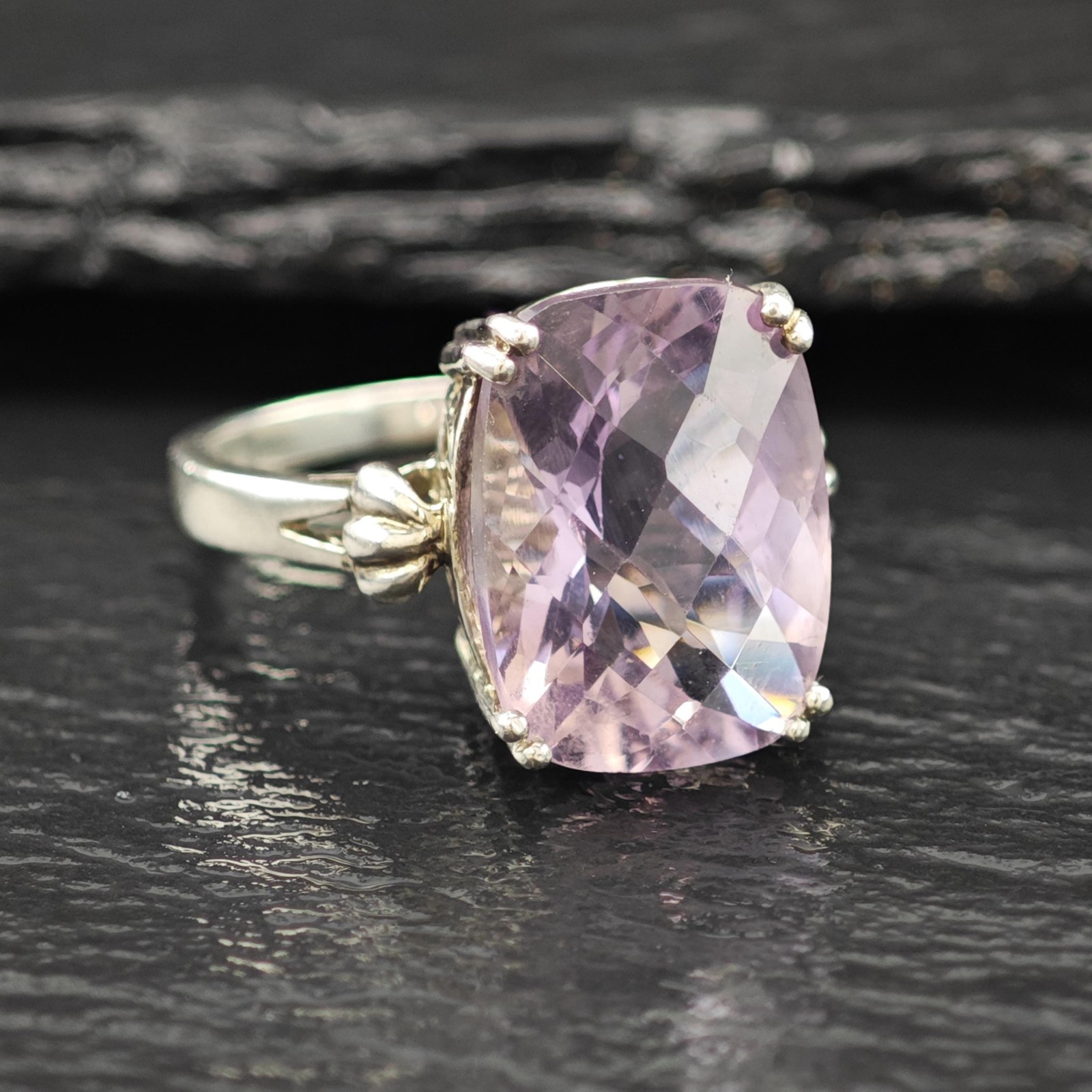Amethyst Statement Ring Large Square Cut Sterling… - image 5