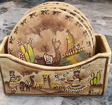 Hand Painted Leather Coaster Set From Peru