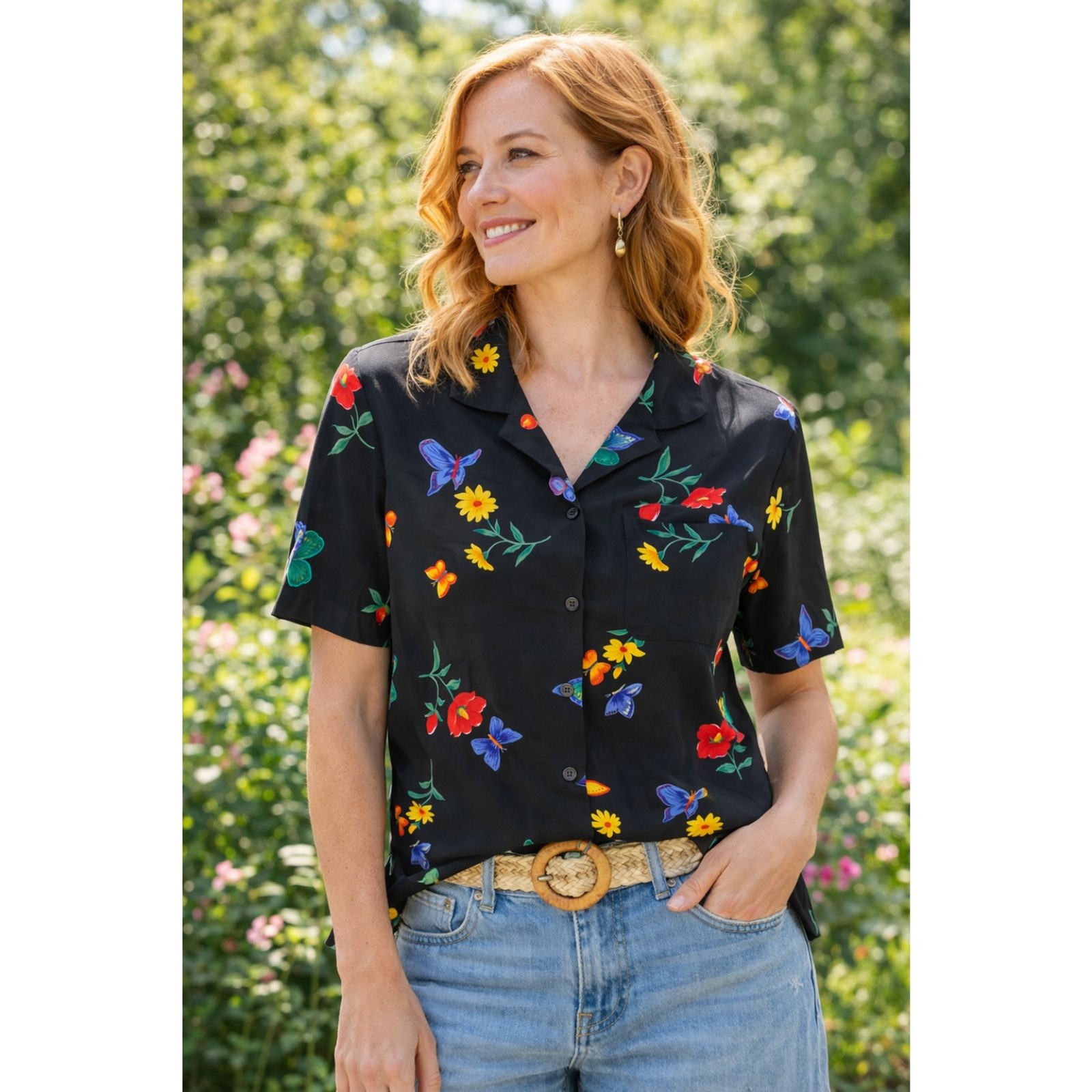 Vintage Alfred Dunner Petite Floral Butterfly Shirt – Garden Blouse Size 10P