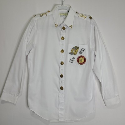 Vtg Studz Connections White Button Down Casino Gambling Shirt Small