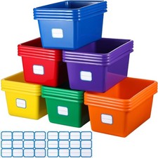 24 Pack Classroom Cubby Storage Bins Plastic Stackable Storage Bins with Labels