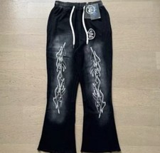 hellstar Black Flared Graphic Mens Pants M Dr...