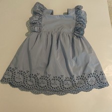Zara Baby Girl 9-12 Eyelet Dress Blue Lined