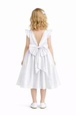 White Satin Flower Girl Dress with Pearl Back and Bow  Size 4T