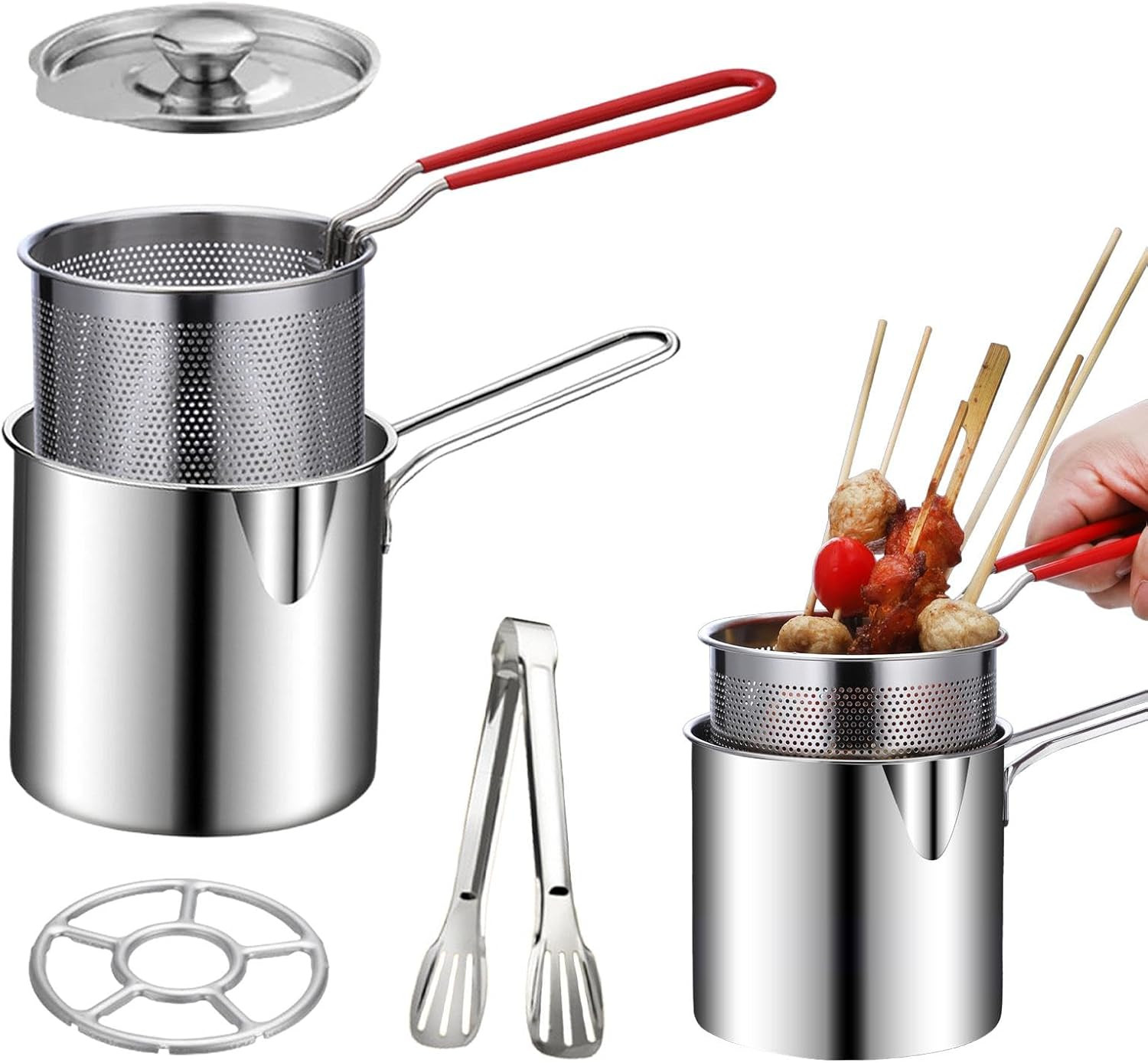 Pot Set,mini Stainless Steel Fryer Deep Fryer Basket With Ea