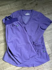 ADAR Women  s Purple XS 2pc Scrub Set V-Neck Top Drawstring Pants Pockets