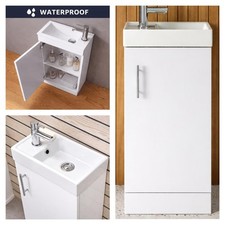 White Bathroom Vanity Unit & Basin Sink Vanity 400mm Floor Standing Tap Waste