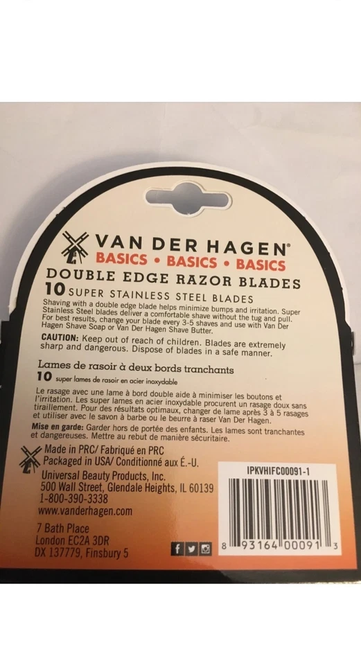 Hojas de afeitar Van Der Hagen de doble filo de acero inoxidable, paquete de 10 Foto 2 de 2