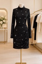 Blue B  Star Print Ruched Bodycon Midi Long Sleeve Dress M