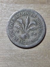 Nigeria 1-Shilling coin, 1959. KM# 5, copper-nickel. Palm tree. Elizabeth II.