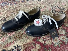 Authentic 1950  s Navy Blue Leather Oxford Shoes New Old Stock USA Larger Size