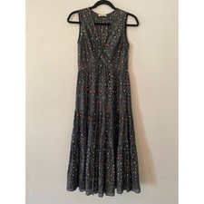 Ulla Johnson Navy Blue Sleeveless Metallic Patterned Tiered Midi Dress Women's 2