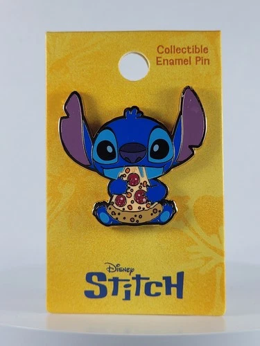 Enamel Pin - Disney Lilo & Stitch Eating Pizza Embossed Lapel Badge Trading NEW