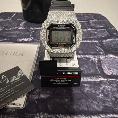 Casio G-Shock DW 5600 Watch Moissanite Diamond Iced Out Design Brand New