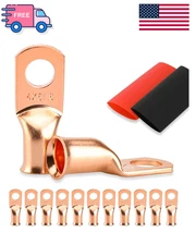 8PCS Battery Cable Ends, 1/0 Gauge Wire Connectors 5/16 Copper Wire Lugs, Bare C