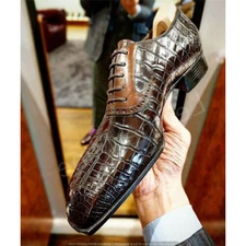 Tailored Brown Crocodile Embossed Oxford Dress Shoes Men's Lace-Up Exotic Wear