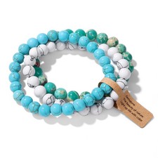 3 PCS Turquoise Healing Crystal Bracelets Women 8mm Natural Stone Beaded Stretch