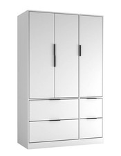 FUJI 3 Door 4 Drawer Wardrobe Bedroom Storage Hanging Rail Clothes Wood Cupboard