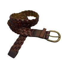 Talbots Belt Womens Medium Brown Braided Leather Antique Brass Buckle Classic