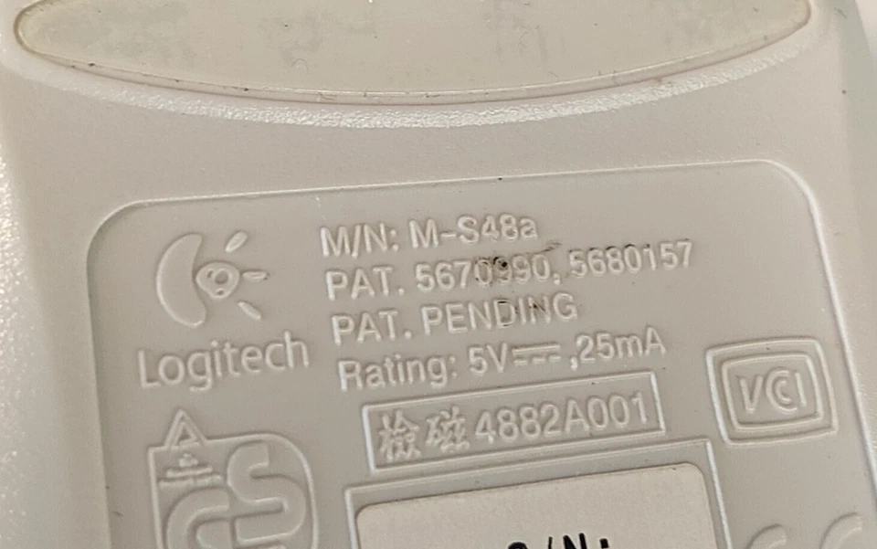 Vintage Logitech 2-Button Mechanical Trackball Mouse PS/2 M-S48 90s Retro - Image 4 of 4