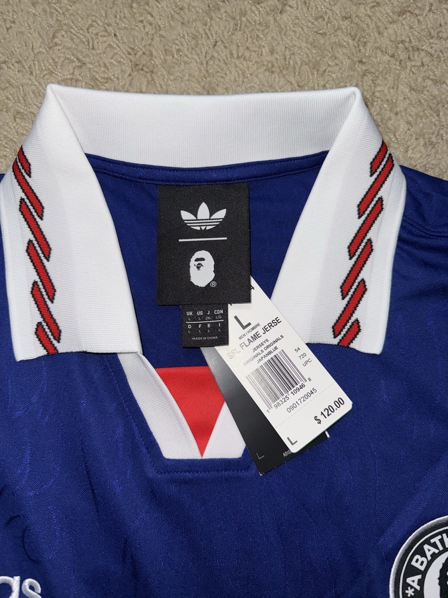adidas BAPE SSL Flame Soccer Jersey Japan Blue Red White Men's