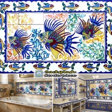 Golden Fish Backsplash, Made to Order, Bathroom Shower Ceramic Tiles Wall Mural