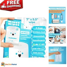 Eco-Friendly Unscented Flushable Wipes - 8 Packs of 48 for Travel Everyday Use