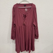 Torrid Peasant Dress Womens 3X Pink-Purple Long Sleeve Midi Bohemian