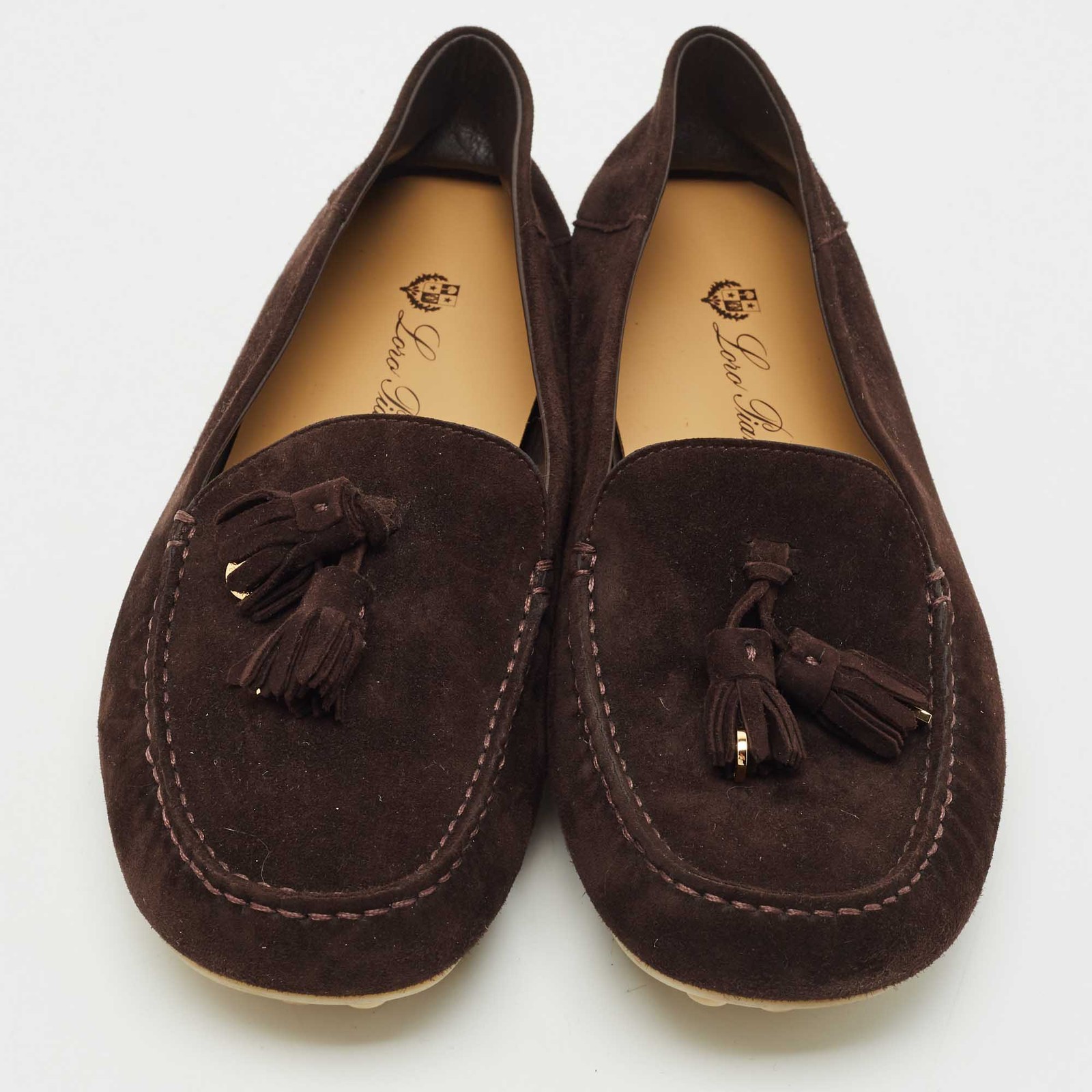 SAOLA Mocassini da passeggio Loro Piana in camoscio marrone suola a pois taglia 41