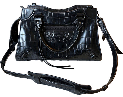 Balenciaga NEO Classic City Bag Black Croc Handbag w/ Detachable Strap