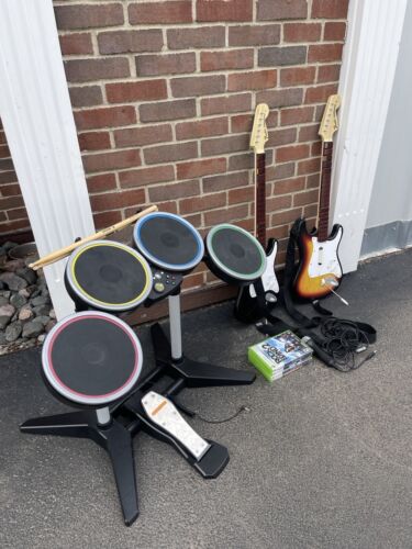 Xbox 360 Rock Band Bundle, Drums, Guitars, Games, Mic Ready To Rock