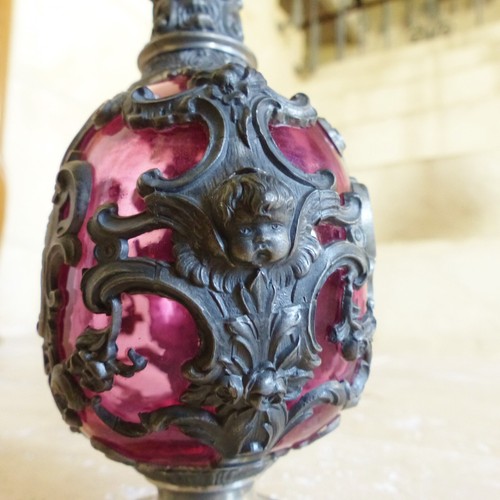 SUPERB LATE 19th CENTURY RUBY RED GLASS & PEWTER DECANTER BOTTLE - Picture 6 of 14