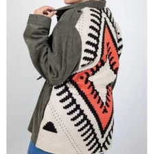 Davi & Dani Corduroy Aztec Knit Shacket Jacket Gray Size 3XL