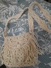 Vintage Small Macrame Shoulder Purse/bag Button Latch
