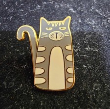 Goldtone Metal Gray Cat Enamel Lapel Pin- S83