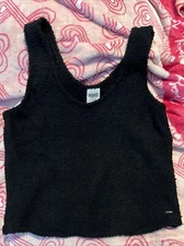 Victoria's Secret PINK Marshmallow Knit Sleep Tank Top Pure Black L NEW NWT