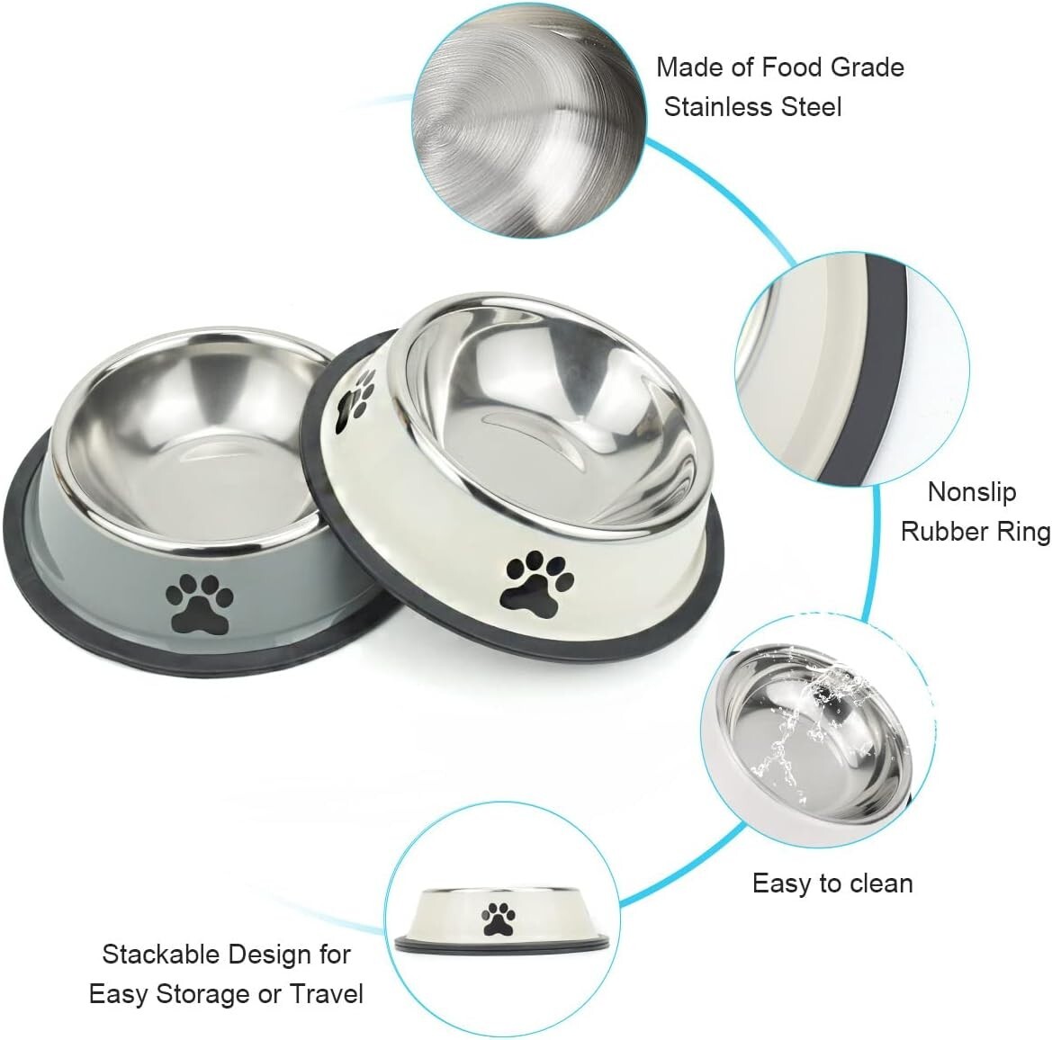 Stainless Steel Non Slip Anti Skid Dog Bowls For Small Dogs-White