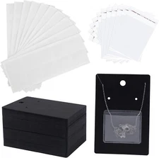 Temlum 100 Pcs Jewelry Display Cards with 100 Adhesive Pouches & Black 