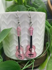 2.5  Silver-tone Guitar Acrylic Charm Dangle Earring Set New Free Ship B4938