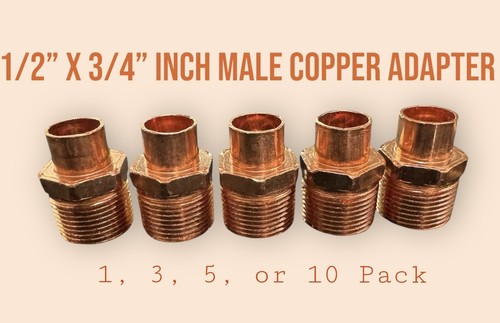 1/2" Sweat x 3/4" Inch MPT Male Adapter Copper Fitting - 1, 3, 5, or 10 Pieces