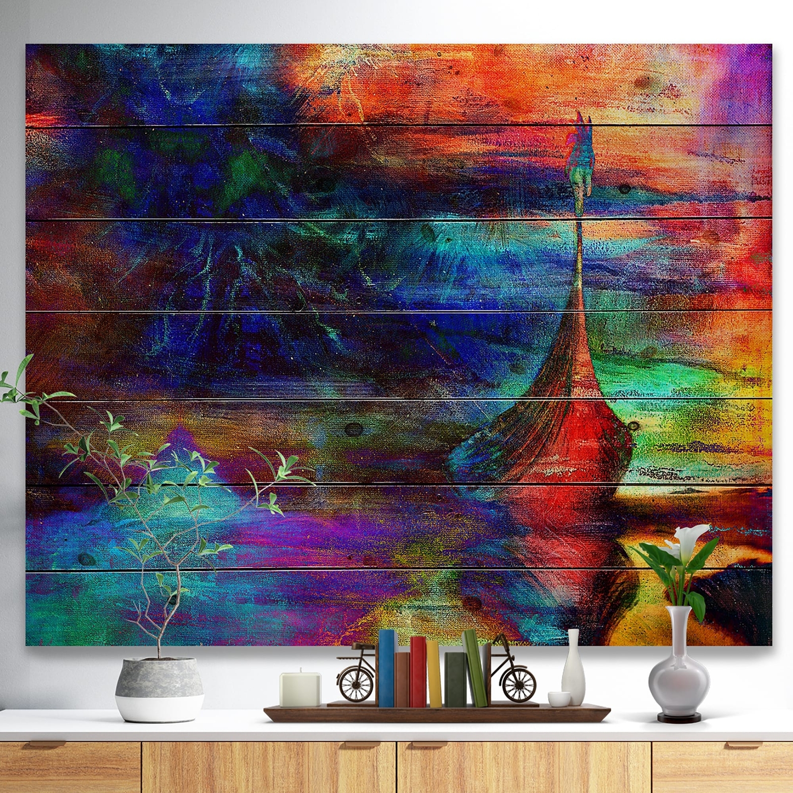 Designart 'Boat with Wood Dragon' Sea & Shore Print on  Small