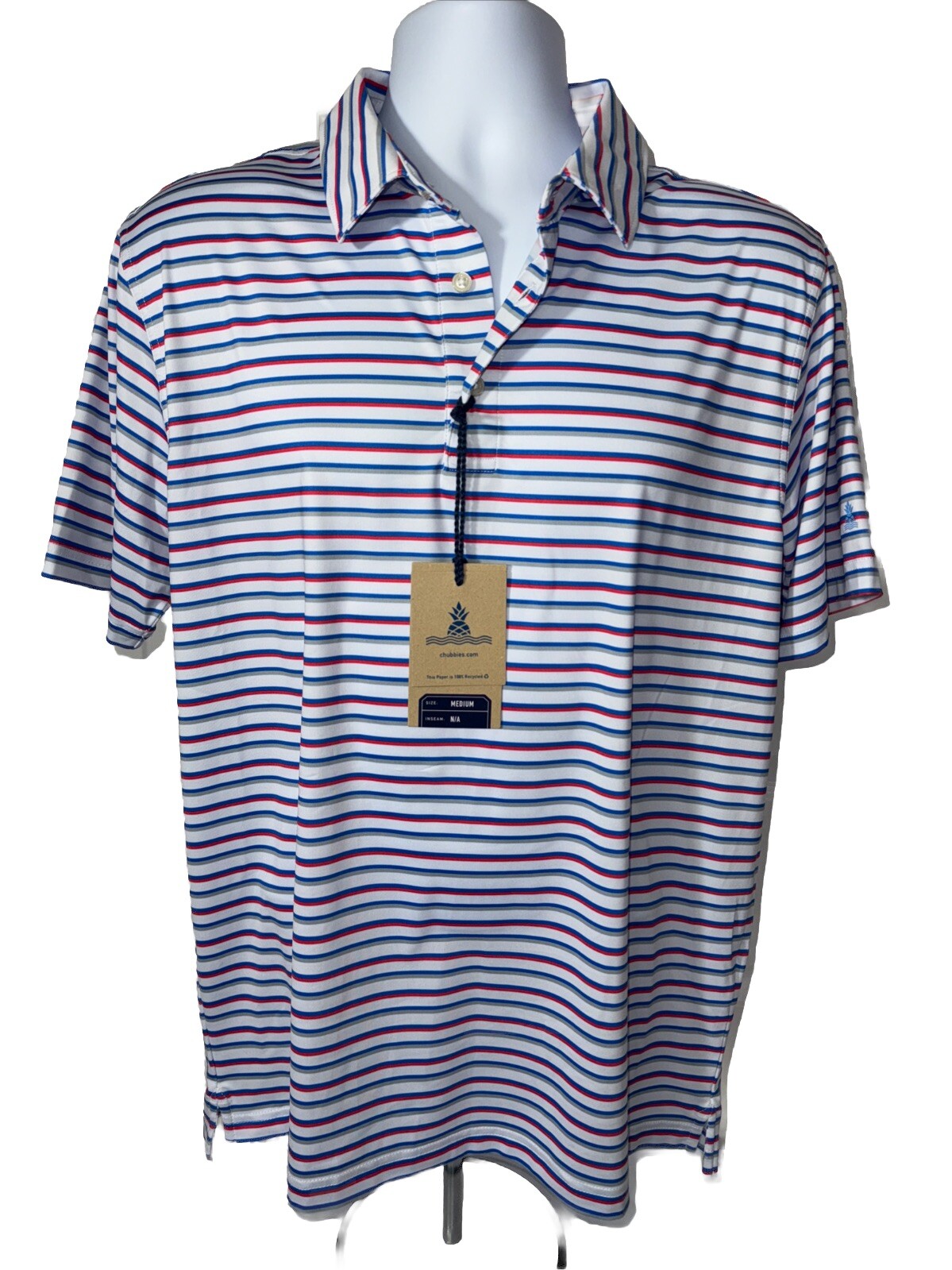 Chubbies Men's The 4th Of Ju-Line Performance Polo Shirt-White Multi-Medium-New