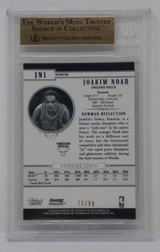 2007-08 Bowman Sterling Gold Refractors Joakim Noah/99 Rookie š„Beckett 9.5 GEM - Picture 5 of 6