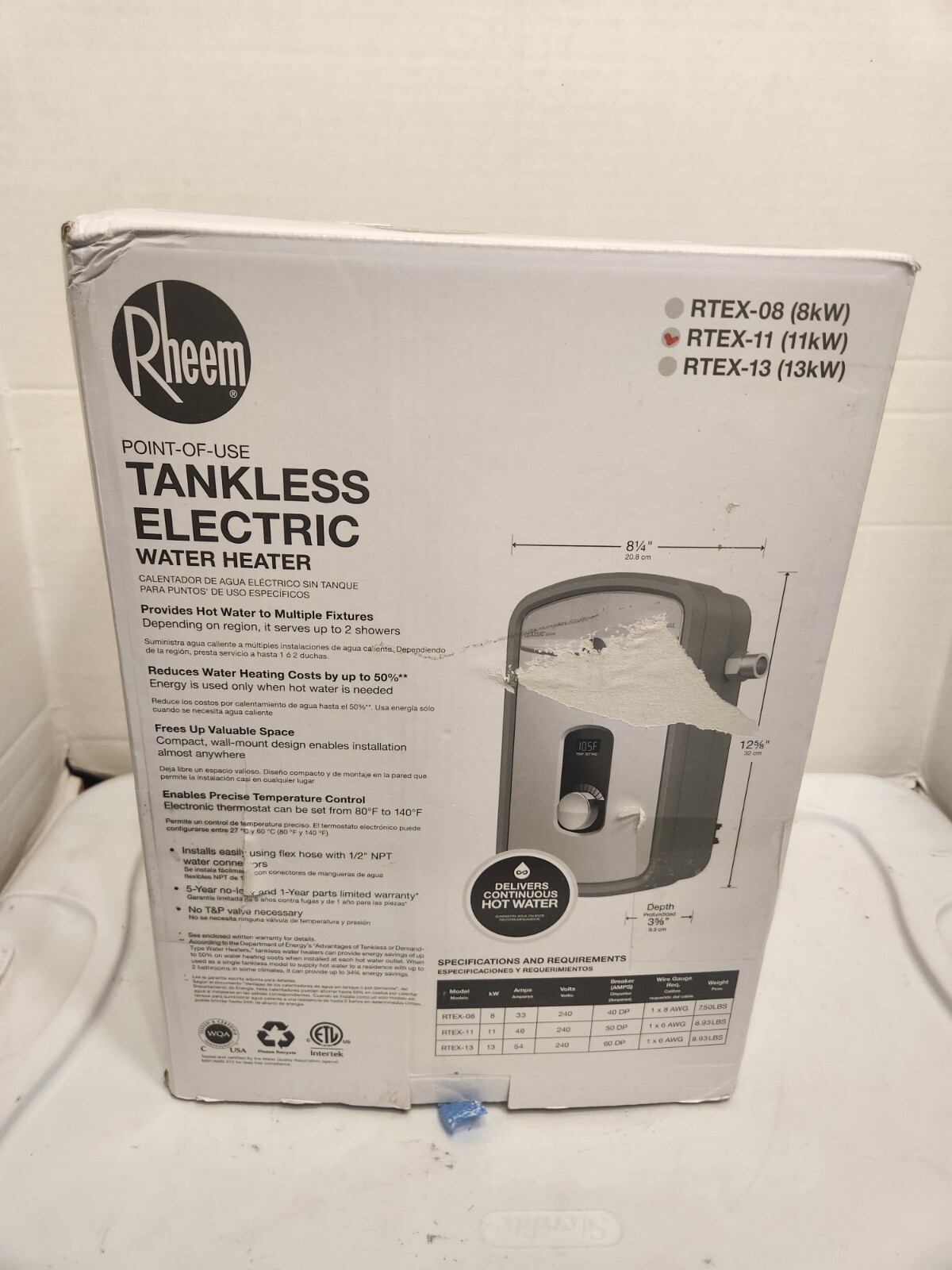 Rheem RTEX-11 208/240Vac, Electric Tankless Water Heater, General Purpose  691059977209 | eBay