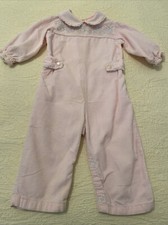 THOMAS VTG All Cotton Pink Corduroy, romper Lace trim embroided Flowers 18M
