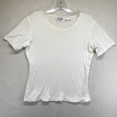 CLIO White Blouse Petite Medium PM Made In USA Vintage White Tee