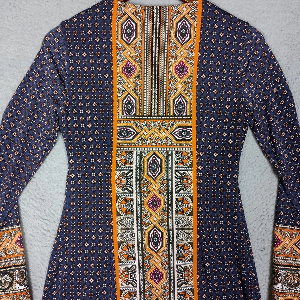 Vestido Vaina Hale Bob Para Mujer Pequeño Azul Naranja Cachemira Floral Étnico Tribal Foto 4 de 4
